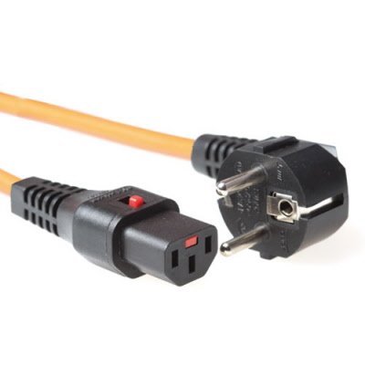 Powercord Schuko Cee 7 Male (angled) - C13 IEC Lock Orange 2M, EL247S