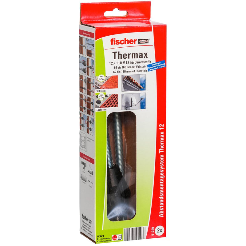 Fischer Thermax 12/110 M12 11CM 2 Pieces Kit Screws Pasador Kit Screws Steel Galvanizado, Concreto, M12, Black