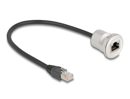 Delock RJ45 Connector Female Recessed With Mazo Cables Connector Male CAT.5E STP 30CM Aluminium — image 1