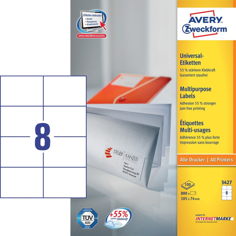 Avery Zweckform Labels 3427 White 105,0 X 74,0MM - 800 Units
