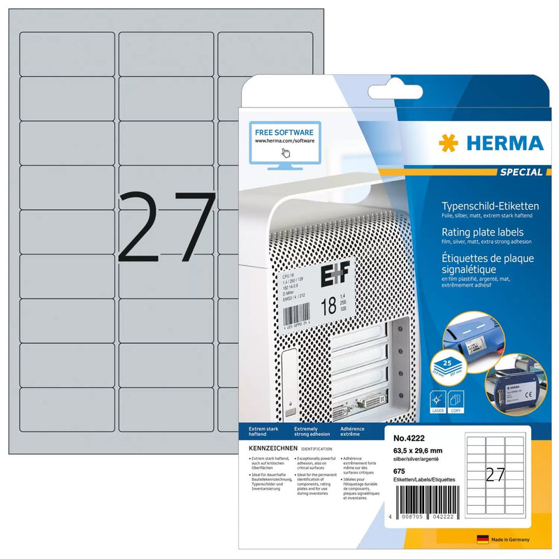 Herma Rating Plate Labels 4222 25 Sheets 675 Pcs. 63,5X29,6 Labels