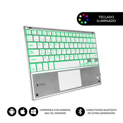 Subblim Keyboard Bluetooth SMBT50 With Touchpad Smart Blacklit Silver Bt 3.0 Keys Iluminadas Battery 420MAH Co — image 1
