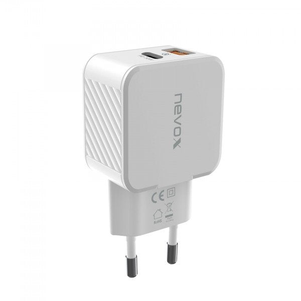 Nevox Charger USB Pd Type C + USB Qc 3.0 30 Watts White