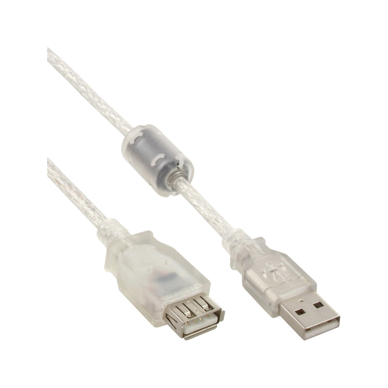 Inline Cable Extensión USB 2.0 Transparent Type a Male a Female With Estrangulador Ferrita 3M