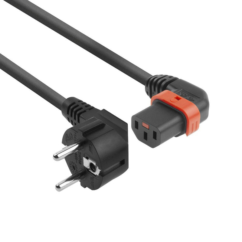 Powercord Schuko Cee 7 Male (angled) - C13 IEC Lock (left Angled) Black 1M, EL447S