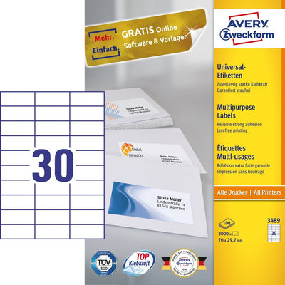 Avery Zweckform Labels 3489 White 70,0 X 29,7MM — image 1