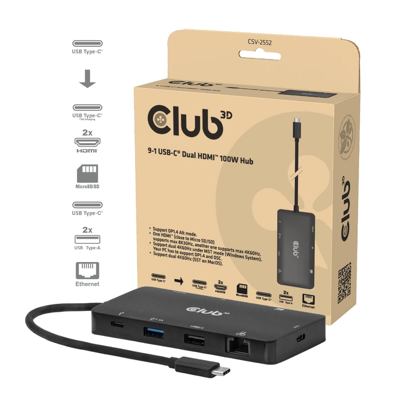 Hub CLUB3D CSV-2552 Interfaz USB Type-c 5000 Mbit/S Black