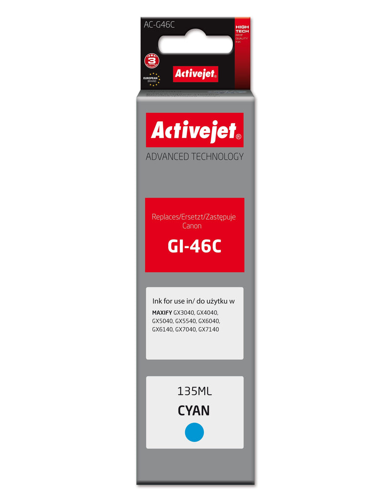 Activejet AC-G46C: Ink Cartridge Printer Canon, Equivalente Canon GI-46C, Supreme, 135ML, Blue