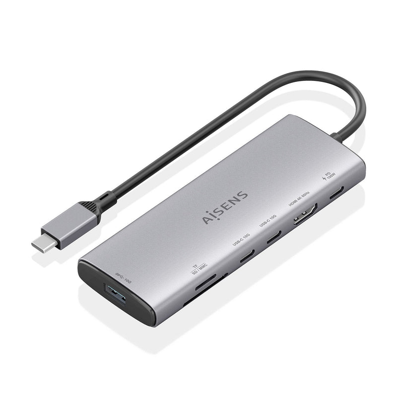 Aisens USB-C Dock 7 1, USB-C a 1x HDMI, 1x USB-A 10G, 2x USB-C 10G, 1XSD, 1XMICRO Sd, 1x USB-C Pd 100W, Grey 2
