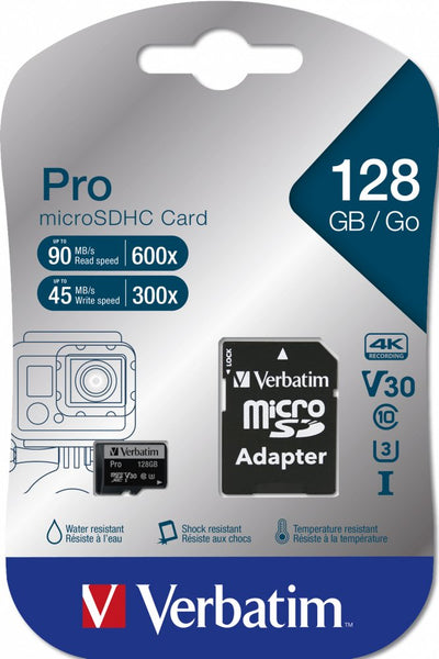Verbatim Microsdxc Pro 128GB Class 10 Uhs-i Incl Adapter — image 1