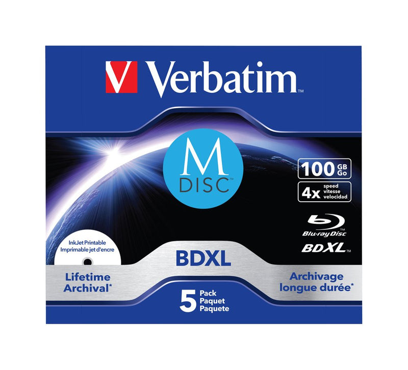 Verbatim 1X5 M-disc Bd-r Blu-ray 100GB 4X Speed Inkjet Print. Jc
