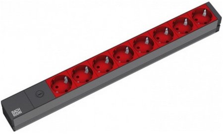 Bachmann 19'' 2M 8X Schuko H05VV-F 3G 1.00MM² Base Múltiple 8 Salidas AC Black Red