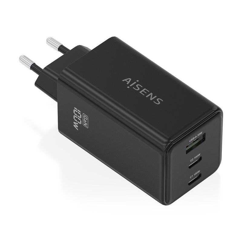 Aisens Charger GaN 100W, 2x USB-C PD 3.0 QC4.0 QC5.0, 1x USB-A QC3.0, Black