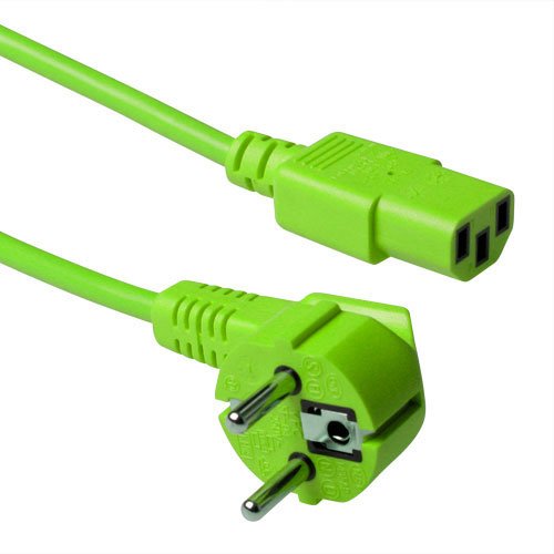 Powercord Mains Connector Schuko Cee 7 Male (angled) - C13 IEC 60320 Green 3M
