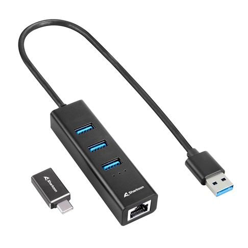 Sharkoon 3-PORT USB 3.2 Gen 1 Alu Hub + Ethernet, Dockingstation 4044951037575