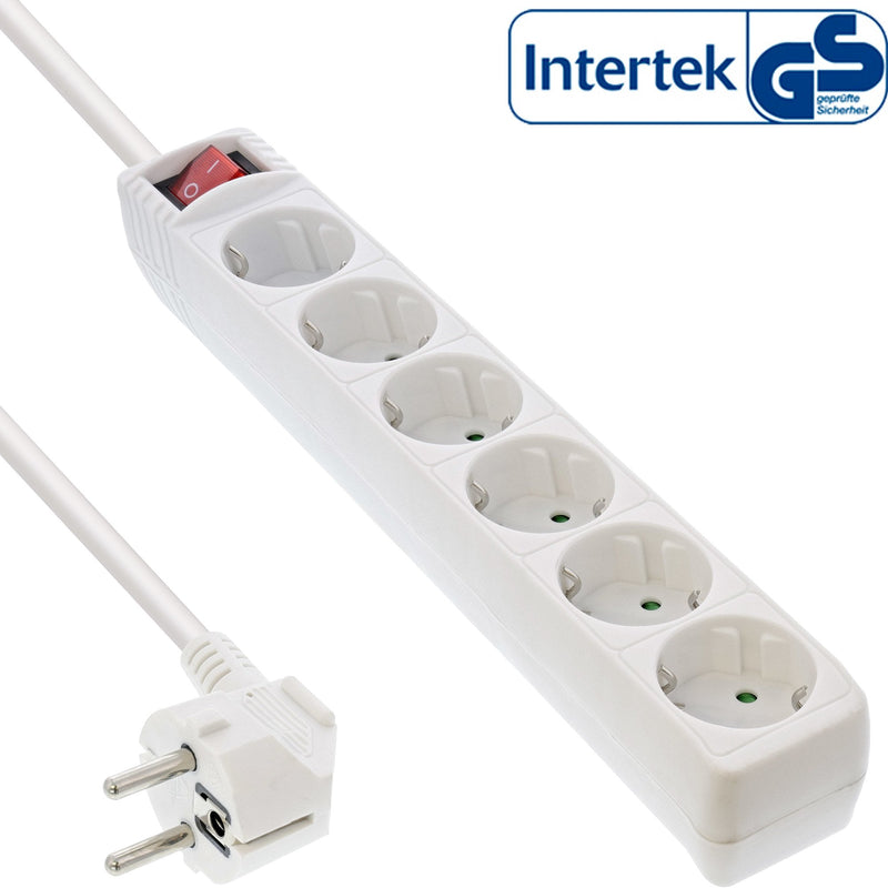 Inline Power Strip 6 Ports 6X Type F With Switch And Security Kids White 5M