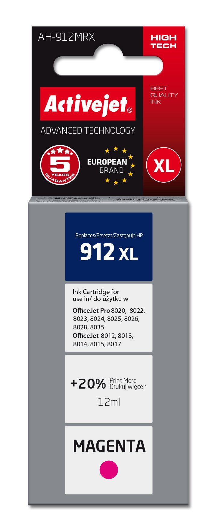 Activejet Ink Ah-912MRX Printers HP, Spare Part HP 912XL 3YL82AE Premium 990 Páginas Púrpura