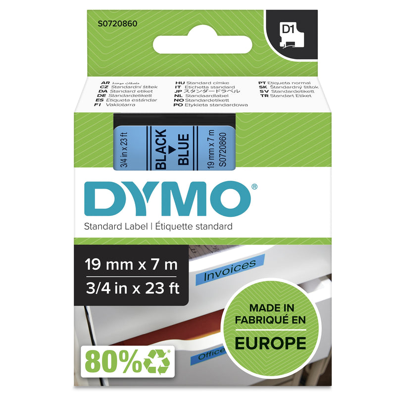 Dymo Tape Transferencia Thermal D1 45806. Labels Standard Black Sobre Blue 19MMX7M. Poliester Self-adhesive Ro