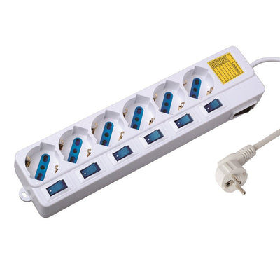 Ewent Power Strip 6 Sockets With 6 Switches Cable 1.50M White EW3932 — image 1