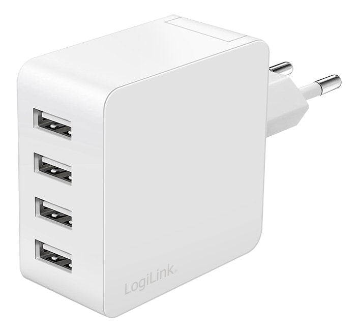 Logilink USB-A Charger, 24W, 4-PORT, 4x Usb-a, White
