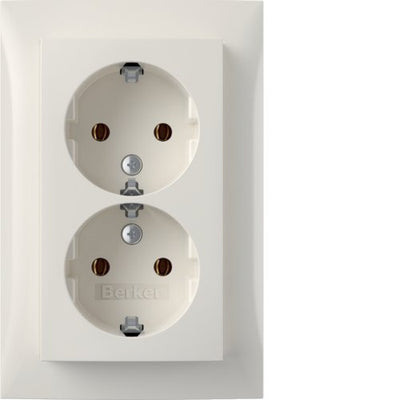 Berker 47748989 Double Socket Power Schuko With Board Cover Berker S.1, White Polar Glän — image 1