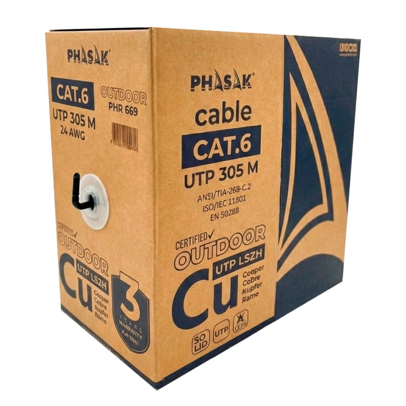 Phasak Bobina Cable RJ45 UTP Phr 669 CAT.6 305M Grey