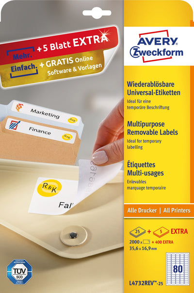 Avery Zweckform Labels L4732REV-25 White 35,6 X 16,9MM - 2.400 Units — image 1