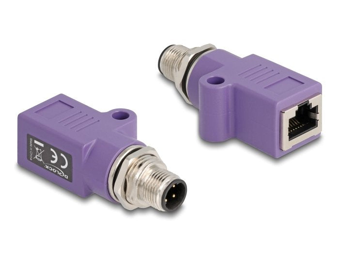 Delock M12 Adapter D-kodiert 4 Pin Connector Male a RJ45 Connector Female CAT.5E With Orificio Fijación Recto