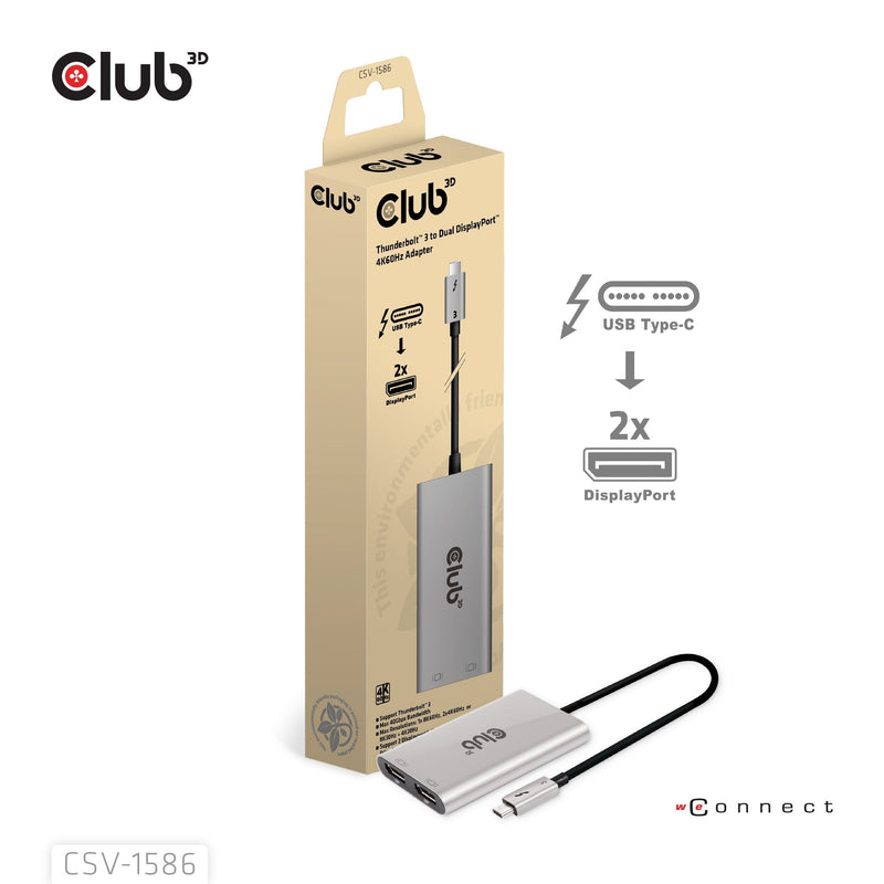 CLUB3D Adapter Thunderbolt 3 2X DP 1.2 4K 60HZ Aktiv M H Retail