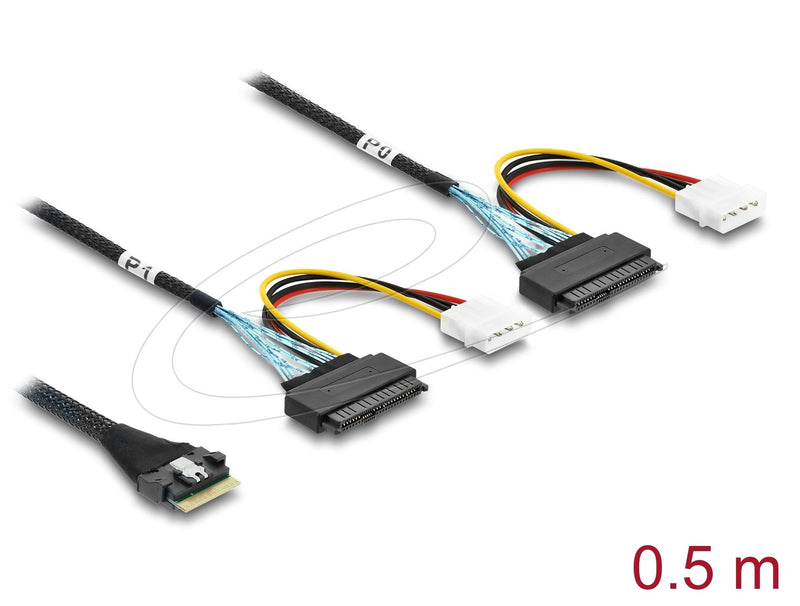Delock PCIE 4.0 Cable Slim Sas SFF-8654 8I a 2 X U.2 SFF-8639 Connector Female + Connection Eléctrica 0,5M