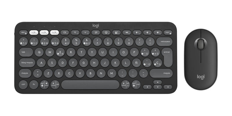 Logitech Keyboard Spanish + Mouse Pebble 2 Combo RF Wireless + Bluetooth QWERTY Graphite