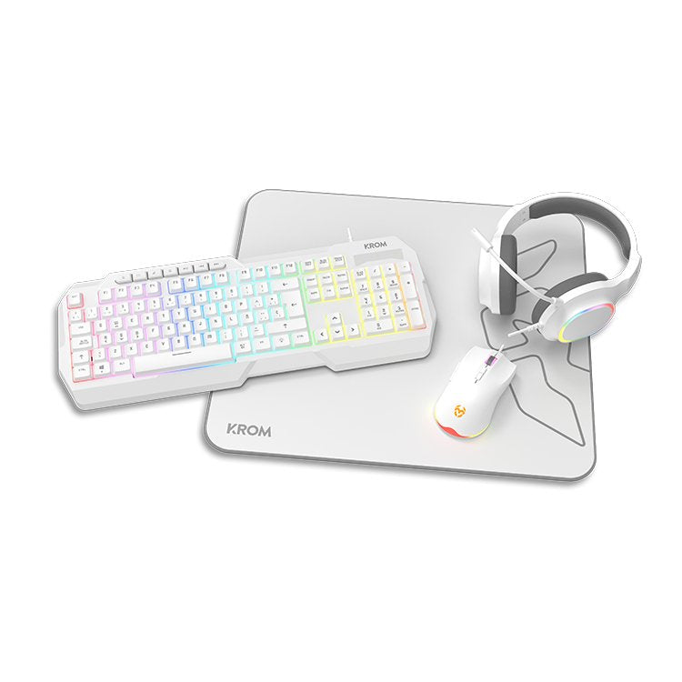 Krom Pack Gaming Kenta Keyboard RGB + Mouse + Mouse Pad + Headphones White