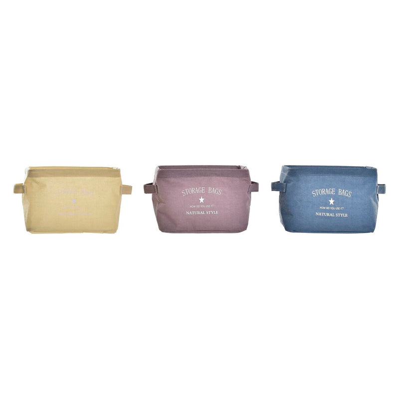 Basket DKD Home Decor Yellow Blue Maroon Canvas Modern 20 x 16 x 15 cm (3 Units)