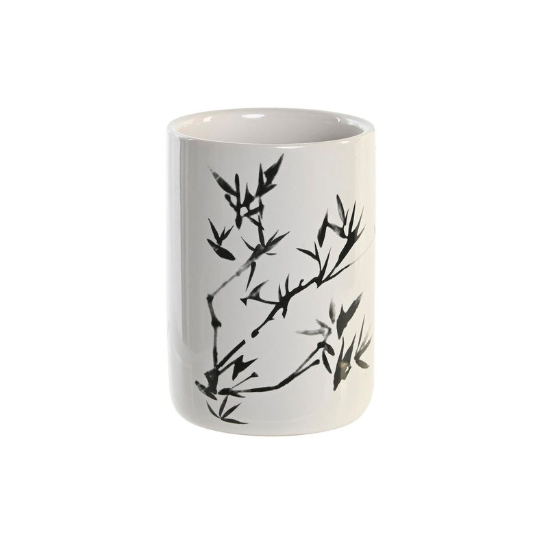 Toothbrush Holder DKD Home Decor White Black Rubber wood Stoneware 7,6 x 7,6 x 11 cm (12 Units)