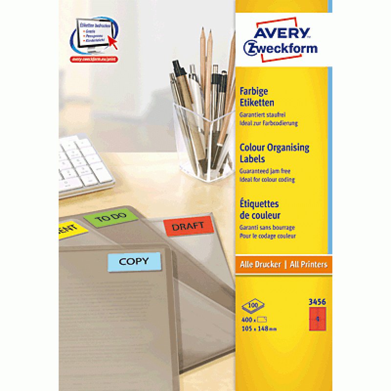 Avery Zweckform Labels 3456 Red 105,0 X 148,0MM
