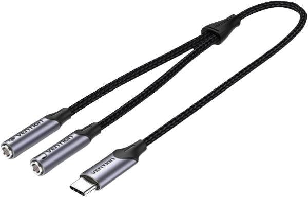 Vention Cable Converter USB Type-c Bgphy USB Type-c Male 2X Jack 3.5 Female 30CM Grey