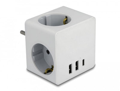 Delock Bucket Plugs 3-VÍAS With Protection Kids And USB Charger White — image 1