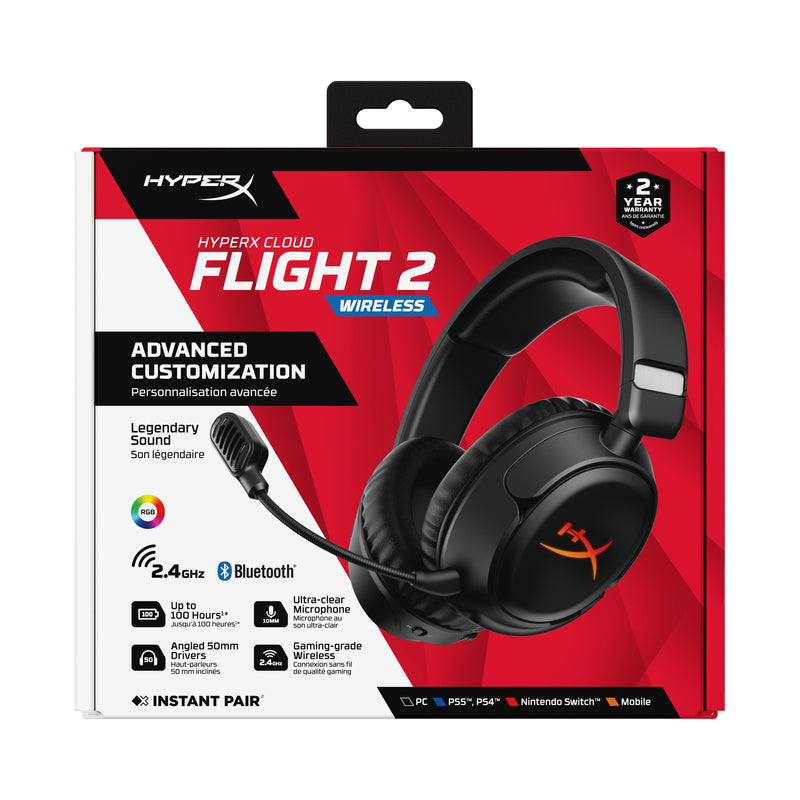 Hyperx Auriculares Cloud Flight 2 Inalámbricos Bluetooth Gaming RGB Anc Micrófono Removable Negro