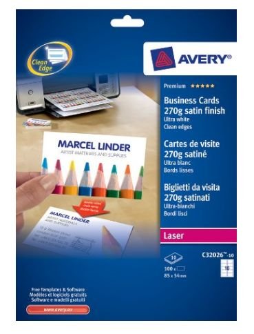 Avery Zweckform Visitenkarten C32026-10 Satiniert White 270G Qm, 100 Units