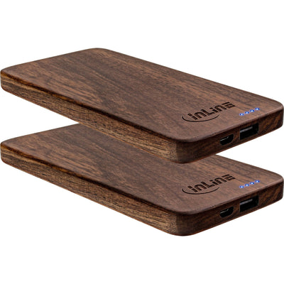 Inline 2PCS ® USB Powerbank 5.000MAH Woodplate With LED Display Real Walnut Wood — image 1