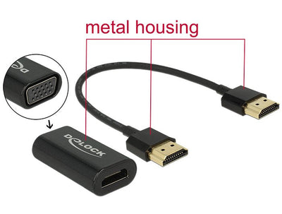 Delock Adapter Hdmi-a Male Housing Metálica VGA Female With Cabe 15CM — image 1