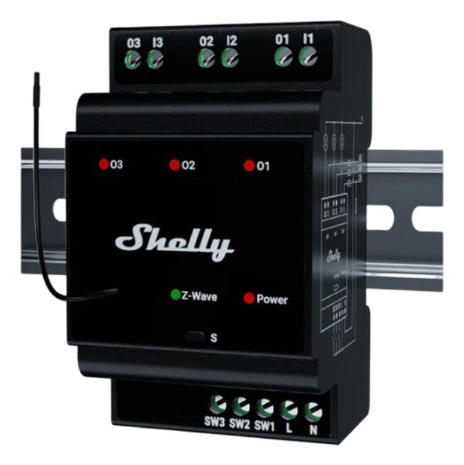 Shelly Relé Wave Carril Din Pro 3 Relé Max. 48A 3 Phasen 3X 16A Z-wave