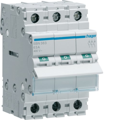 Hager Switch Encendido Apagado 63A 3SCHLIEER SBN363 400VAC 3PLE