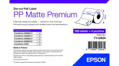 Label Pp Matte Label Prem Die-cut Supl Roll 105X210MM 259 Labels — image 1