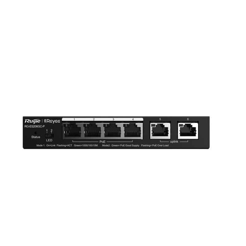 Reyee 6-PORT Gigabit Smart PoE Switch, 4 PoE/PoE+ Ports With 2 Gigabit RJ45 Uplink Ports, 54W PoE P