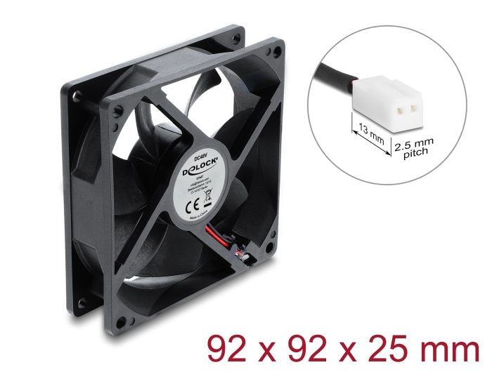 Delock Fan Axial 48V Dc, 92 X 92 X 25MM With 2 Pin Connection Fan Black
