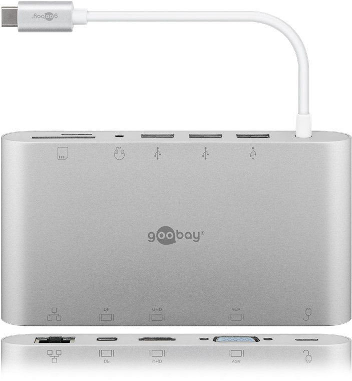 Goobay Adapter USB 3.0 C- HDMI / VGA / RJ45 / Si HDMI / VGA / RJ45 / Pd / USB 3.0 / SD / Alu