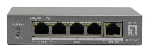 Levelone PoE + Switch 3XGE PoE/1XHI-PoE 60W Unmanaged Plastic — image 1