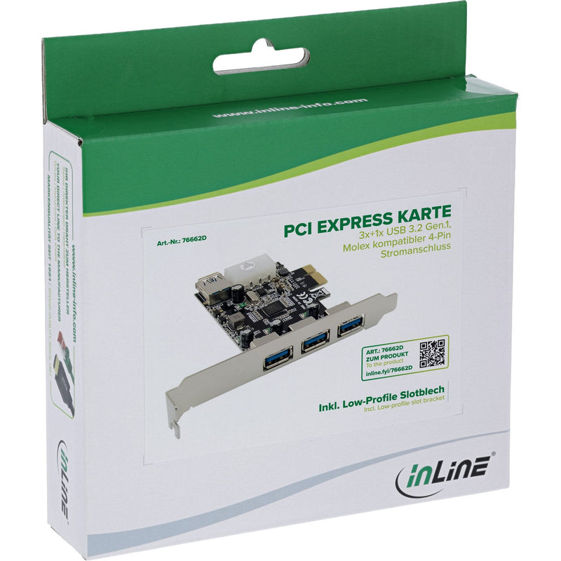 Inline PCIE Card - 3X + 1x USB 3.2 GEN.1 - Molex Kompatibler 4-PIN Stromanschluss
