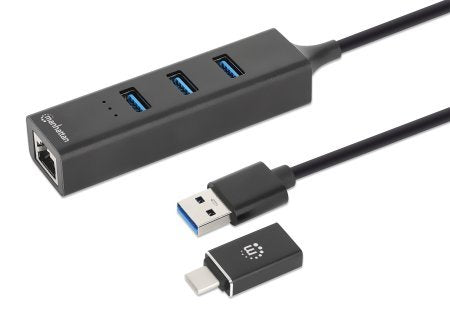 Manhattan 3-PORT USB 3.0 Typ-c a Combo-hub + Adapter Network